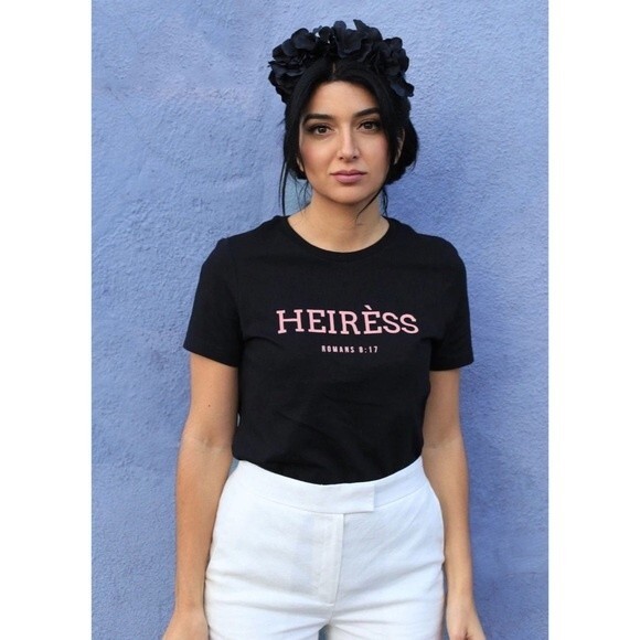 Bella Canvas Tops - Heiress Romans 8:17 T-shirt Black & Hot Pink XL